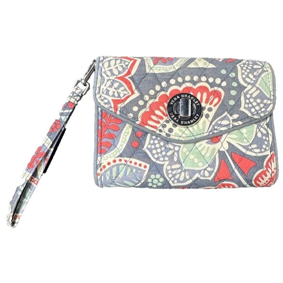 Vera Bradley Quilted Nomadic Gray Orange Green Floral Turn Lock Latch Wallet - Picture 1 of 11